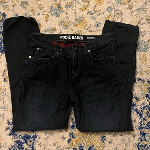 Eddie Bauer Women's Dark Blue Flannel Lined Boyfriend Jeans